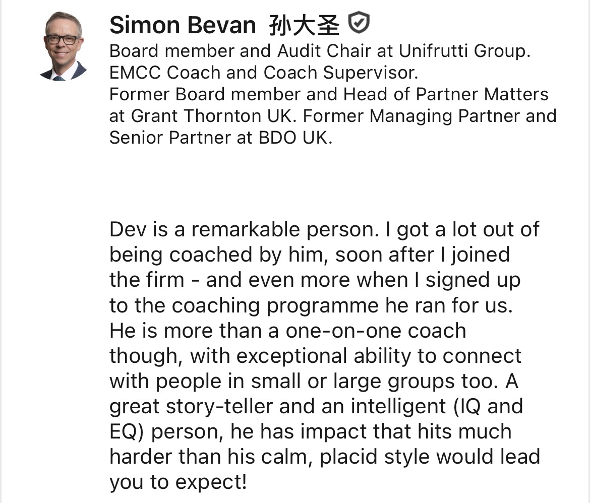 LinkedIn recommendation for Dev Modi from Simon Bevan
